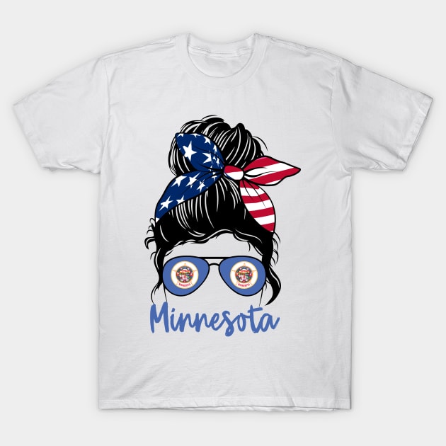 Minnesota girl Messy bun , American Girl , Minnesota Flag T-Shirt by JayD World